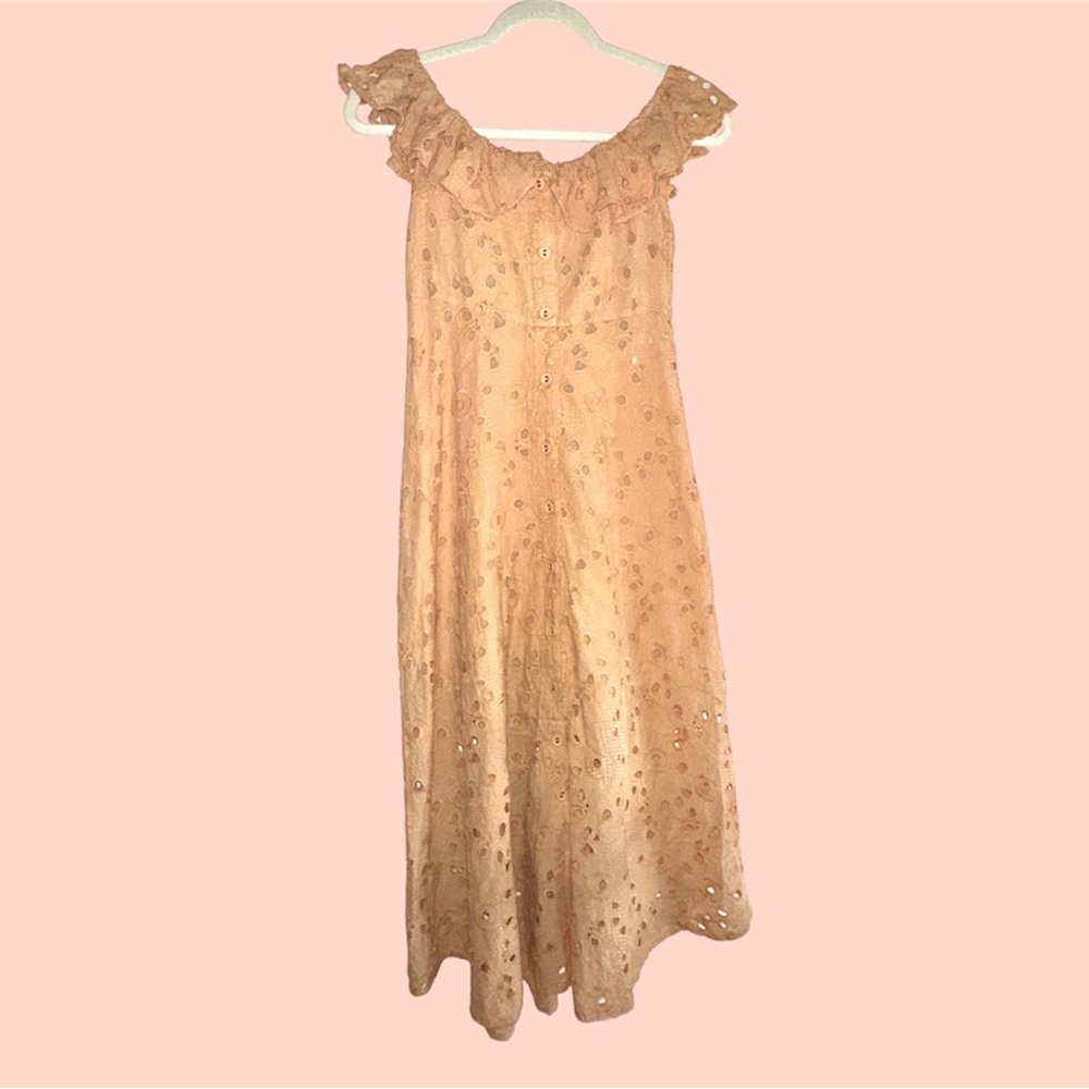 Cottage Core Farm Rio Pink Eyelet Off the Shoulder Dress